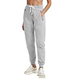 PULI Joggers for Women with Pockets,High Waist Workout Yoga Tapered Sweatpants Lounge Pants Light Grey Small