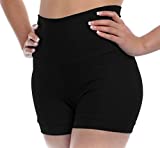 B Dancewear Womens High Waisted Dance Shorts Medium Black Adult Sizes with Fold Over Band and Stretch