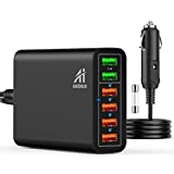 Multi Ports USB Car Charger, 96W 6 Port QC3.0 Fast Car Charger Adapter Multiple Ports, with Four Quick Charge 3.0 Port, 12V-24V Multi Device Cigarette Lighter for Smart Phone & Tablets Charging