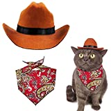 Pet Cowboy Hat Bandana Costume, Funny Dog Cat Costume Accessories Set for Mexican Birthday Christmas and Holiday Party Daily Wearing