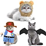 3 Pieces Halloween Cat Costume Pet Lion Mane Costume Cat Bat Costume Pet Cowboy Costume, Holiday Cosplay Dog Cat Dress up Clothes for Halloween Party Decoration Cute Pet Dress up Accessories