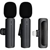 Wireless Lavalier Lapel Microphone for iPhone iPad - Professional Video Recording Lav Mic, 2 Clip-on Microphones for YouTube Interview Vlog Livestream & Podcast