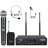 Wireless Microphone System, Phenyx Pro Dual Wireless Mic Set with Handheld Microphone/Bodypack/Headset/Lapel Mics, 2x100 UHF Channels, 328ft Range, Cordless Mic for Singing, Karaoke, Church (PTU-71B)