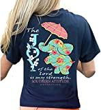 Southern Attitude Joy of The Lord is My Strength Elephant Cute Preppy Southern Short Sleeve Shirt (Navy) (Medium)