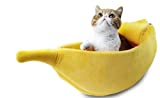 Cute Banana Cat Beds Dog Bed Pet Sofa Bed Cave Couch Shape Houseboat House Soft Pet Supplies Cat Cage Accessories Toys Breathable Universal Small Animals Mat(S 15.8 Inch, Yellow)