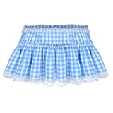 ACSUSS Mens Sissy Adult Ruffled Lace Openwork Girly Crossdressing Micro Mini Skirt Light Blue X-Large