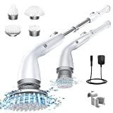 LABIGO Electric Spin Scrubber LA1 Pro, Cordless Spin Scrubber with 4 Replaceable Brush Heads and Adjustable Extension Handle, Power Cleaning Brush for Bathroom Floor Tile (White)