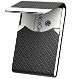 MaxGear Business Card Holder, PU Leather Business Card Case Pocket Card Holders for Men or Women, Metal Slim Name Card Holder RFID Blocking Business Card Carrier with Magnetic Closure, Black Carbon