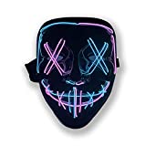 BOMLY Halloween Purge Mask Light Up Scary Mask EL Wire LED Mask for Festival Party Gifts (Blue-Pink)
