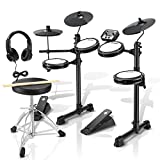 Donner DED-80 Electronic Drum Set, Electric Drum Set for Beginner with 4 Quiet Mesh Drum Pads, 2 Switch Pedal, 180+ Sounds, Throne, On-Ear Headphones, Sticks, and Melodics Lessons Included