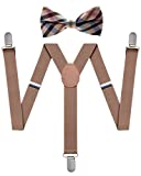 Man of Men Bowtie & Suspender Set - Beige Checkered Bowtie & Beige Suspenders - Boys Suspenders and Bow Tie Set