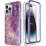 Esdot for iPhone 14 Pro Max Case with Built-in Screen Protector,Military Grade Rugged Cover with Fashionable Designs for Women Girls,Protective Phone Case 6.7" Glitter Purple Marble