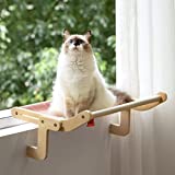 MEWOOFUN Cat Window Perch Lounge Mount Hammock Window Seat Bed Shelves for Indoor Cats No Drilling No Suction Cup (Pink/Grey)