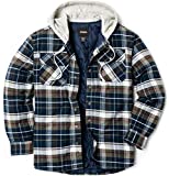 CQR Men's Hooded Quilted Lined Flannel Shirt Jacket, Long Sleeve Plaid Button Up Jackets, Quilted Lined Midnight Forest, Large