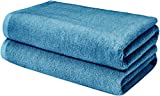 Amazon Basics Quick-Dry Bath Sheet - 100% Cotton, 2-Pack, Lake Blue