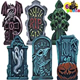 JOYIN 17 Halloween Foam RIP Graveyard Tombstone (6 Pack), Headstone with Different Styles and Bonus Metal Stakes for Halloween Yard Outdoor Indoor Decorations