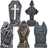 JOYIN 17 Halloween Foam RIP Graveyard Tombstones (5 Pack), Headstone Decorations and 12 Bonus Metal Stakes for Halloween Yard Decorations