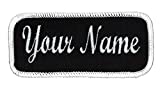 Name Patch Uniform Work Shirt Personalized Embroidered Black with White Border. Iron on.