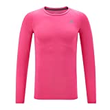 DEVOROPA Youth Boys Compression Shirt Long Sleeve Football Baseball Undershirt Quick Dry Sports Baselayer Pink XL