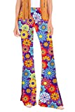 Womens Hippie Flared Elastic Groovy Costume Halloween Party Retro Trousers Disco Pants Floral S