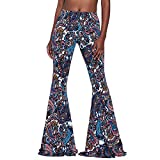 Women High Waisted Fit Flare Ethnic Paisley Floral Bell Bottoms Yoga Pants S