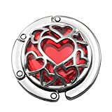 Grtdrm Multiple Hearts Style Premium Foldable Handbag Bag Purse Hanger Table Hook Holder (Red)