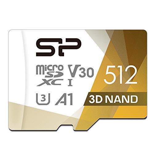 Silicon Power 512GB Micro SD Card U3 SDXC microsdxc High Speed MicroSD Memory Card with Adapter for Nintendo-Switch, DJI Pocket 2 and Drone