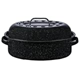 Bovado USA 19" Inch 20 lb Capacity Enamel Oval Turkey Roaster Pan + Lid - Thanksgiving Gift, Covered, Non-sticky, Chemical Free, Dishwasher Safe - (17.3 Inch Inner) - Rtissoire (Capacit de 9.09 kg)
