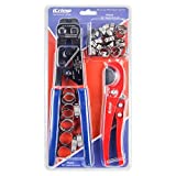 iCRIMP Ratchet PEX Cinch Tool with Removing function for 3/8 to 1-inch Stainless Steel Clamps with 20PCS 1/2-inch and 10PCS 3/4-inch PEX Clamps and Pipe Cutter- All in One