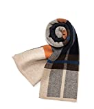 Villand Australian Merino Wool Tartan Knitted Scarf for Men, Plaid Winter Warm Thick Soft Neckwear with Gift Box, 12" W x 70" L (Camel Orange Tartan)