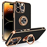 BENTOBEN iPhone 14 Pro Max Case, Slim Lightweight 360 Ring Holder Kickstand Support Car Mount Shockproof Women Men Non-Slip Protective Case for iPhone 14 Pro Max 6.7", Black/Gold