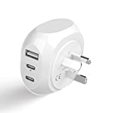 Australia, China Travel Adapter by Ceptics - 5 Input with 20W PD-QC 3.1A Dual USB-C and USB - Ultra Compact - Light Weight - USA to Any Type I Countries Such as New Zealand, Argentina and More