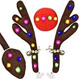 EALEBE Kooboe Car Reindeer Antlers & Nose Decorations, Christmas Antlers Car Kit with LED Lights Jingle Bell Nose and Tail for Truck, Decorate Any Vehicle, Xmas Gift Set