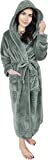 NY Threads Womens Fleece Hooded Bath Robe - Plush Long Robe, Steel Grey, Medium