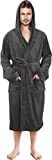 NY Threads Mens Hooded Fleece Robe - Plush Long Bathrobes, Grey, Large-X-Large