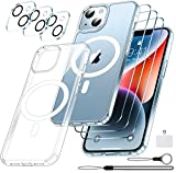 Red2Fire Magnetic for iPhone 15 Plus Case for iPhone 14 Plus Case Clear, [Compatible with Magsafe][2X Glass Screen Protector+Camera Lens Protector] [Not Yellowing] Slim Phone Case 6.7 inch - Clear