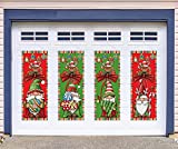 4PCS ChristmasVintage GnomesWall Art Backdrop Garage Door Christmas Decorations Christmas Wall Art Posters for Living Room Office Decorations Christmas Retro Background Paintings (15X41inch)