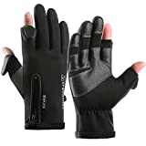 LJCUTE Winter Fingerless Fishing Gloves for Men & Women, Windproof Cold Weather Touchscreen Warm Motorcycle Cycling Gloves for Photography Hunting Ski Driving