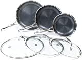 HexClad 6 Piece Hybrid Nonstick Pan Set 8, 10 and 12 Inch Frying Pans with Glass Lids, Dishwasher and Oven Safe, Works on Induction, Ceramic and Gas Cooktops