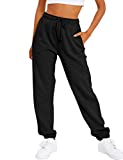 AUTOMET Womens Fleece Lined Straight Leg Sweatpants Baggy Preppy Clothes Lounge Y2k Joggers Pants for Teen Girls Black