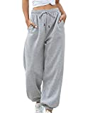 Sweatpants for Teen Girls High Waisted Baggy Cinch Bottom Sweatpants Yoga Workout Athletic Jogger Lounge Bottoms Trousers(Grey,Small)