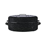 Granite Ware Oval Roaster 19 inch with Lid (Speckled Black) - Enamelware roasting pan. Home or on the Grill. Great Grilling, Boiling, Baking or Roasting. Dishwasher Safe.