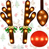MIQIA Christmas Car Decorations with Warm White Lights, Upgrade Reindeer Antlers Kit with Jingle Bells Rudolph Reindeer and Nose, Tail for The Trunk, for All Vehicles,Car,SUV, MPV, Truck