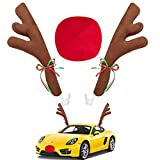 Car Reindeer Antler Kit Nose, Car Reindeer Antlers Christmas for Car Window Roof-Top & Front Grille, Auto Reindeer Antler and Nose Kit Decoration Set for Car SUV Van Truck by Hydencamm