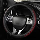 BOKIN Auto Car Steering Wheel Cover for Men and Women, Universal 14.5-15 Inches,Microfiber Leather, Breathable Ice Silk, Anti-Slip,Warm in Winter Cool in Summer, New Red