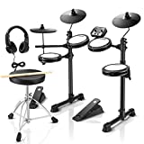 Donner Electric Drum Set, Electronic Drum Kit for Beginner with 180 Sounds, Quiet Mesh Drum Set with Heavy Duty Pedals, Drum Throne, Sticks Headphone,Kids Christmas Birthday Gift(DED-80, New Upgraded)