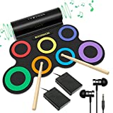 ROCKSOCKI Electric Drum Set, 7 Pads Kids Drum Set, Roll-up Practice Drum Pad with Headphone Built-in Speaker Drum Sticks Foot Pedals 10 Hours Playtime, Great Holiday Xmas Birthday Gift for Kids