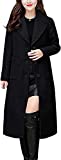 chouyatou Women's Big Notch Lapel Single Breasted Mid-Long Wool Blend Coat (Medium, Black)