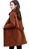 chouyatou Women's Elegant Lapel Collar Double Breasted Wool Blend Pea Coat with Belt (Medium, Caramel)