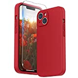 SURPHY Designed for iPhone 14 Plus Case with Screen Protector and Camera Protection, Liquid Silicone Phone Case with Soft Microfiber Lining, Red